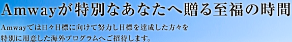 Amwayが特別なあなたへ贈る至福の時間 Amwayでは日々目標に向けて努力し目標を達成した方々を特別に用意した海外プログラムへご招待します。